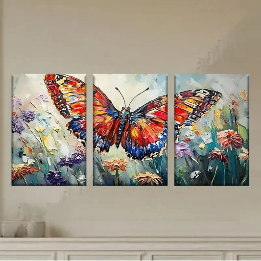 3pcs a painting of a butterfly on a flower Wall Art Set Canvas Framed 50x70cm - High Quality Print 100% Australian Made Wall Canvas Ready to Hang