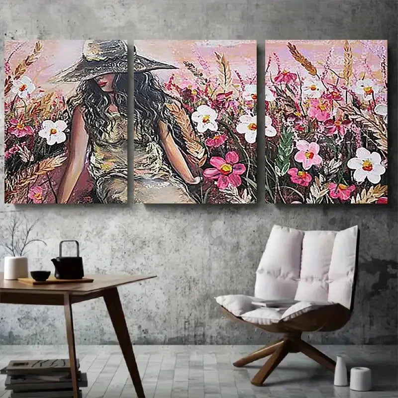 3pcs Elegant Fashion Woman with Hat Wall Art Set Canvas Framed 60x90cm - High Quality Print 100% Australian Made Wall Canvas Ready to Hang