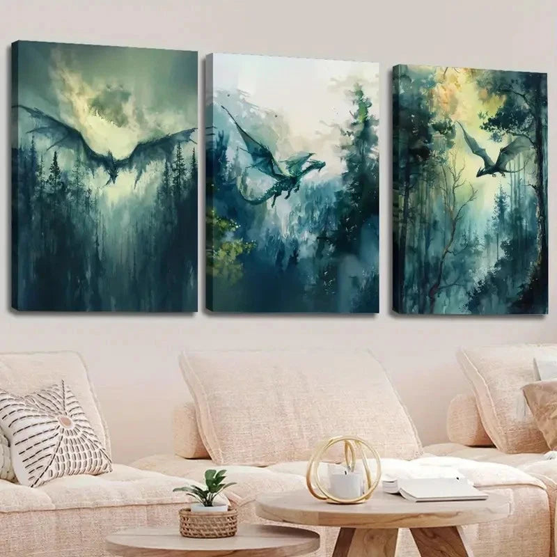 3pcs Dark Academy Mythical Creatures Perfect Wall Art Set Canvas Framed 40x60cm - High Quality Print 100% Australian Made Wall Canvas Ready to Hang - Bella Home Decor