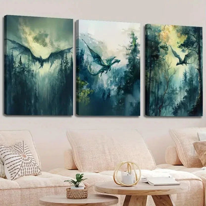3pcs Dark Academy Mythical Creatures Perfect Wall Art Set Canvas Framed 40x60cm - High Quality Print 100% Australian Made Wall Canvas Ready to Hang - Bella Home Decor