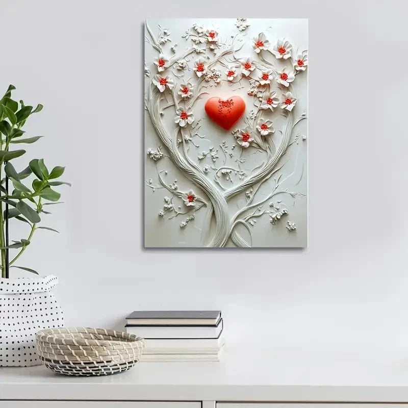 Beautiful Featuring Heart Blossoms Painting 40x60cm Metal Print Ready to Hang - Bella Home Decor