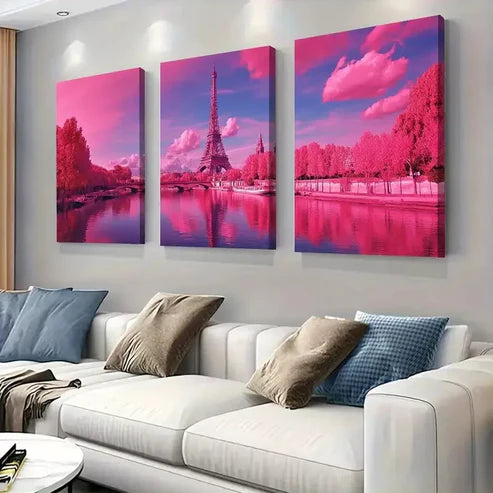 3pcs Pink Parisian Eiffel Tower Triptych Wall Art Set Wall Art Canvas Unframed - High Quality Print 100% Australian Made Wall Canvas