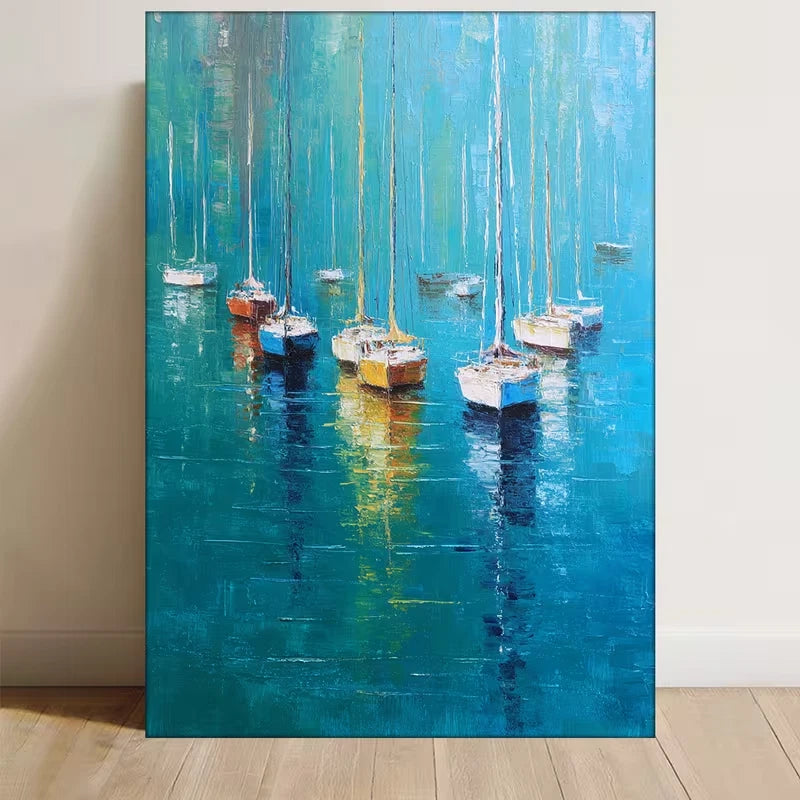 Marine Seascape Painting with Sailboats Metal Print Ready to Hang