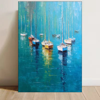 Marine Seascape Painting with Sailboats Metal Print Ready to Hang