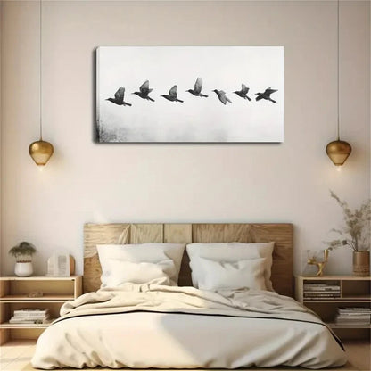 A Flock Birds Flying Formation Wall Art Canvas Office Home Room Framed 120x60cm - Bella Home Decor