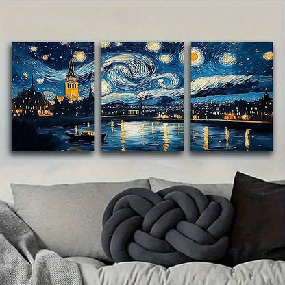 3pcs Van Gogh's Starry Night Tribute Vintage Wall Art Canvas Unframed - High Quality Print 100% Australian Made Wall Canvas - Bella Home Decor