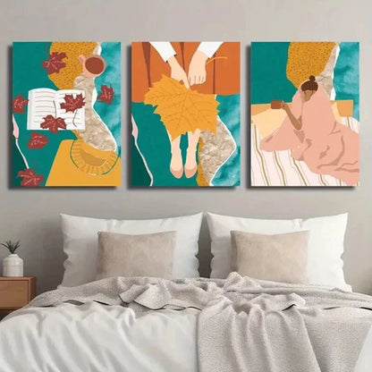 3pcs Autumn Themed Fall Leaves Wall Art Set Canvas Unframed - High Quality Print 100% Australian Made Wall Canvas - Bella Home Decor