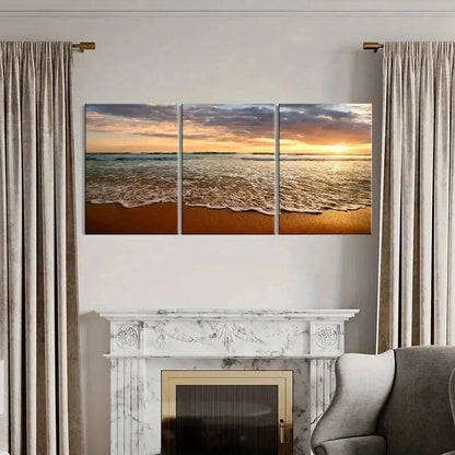 3pcs Natural Landscape Art with Sunset and Waves Wall Art Set Canvas Framed 40x60cm - High Quality Print 100% Australian Made Wall Canvas Ready to Hang - Bella Home Decor