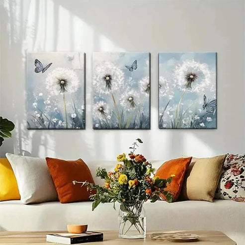 3pcs Dandelion and Butterfly Nature Perfect Wall Art Canvas Unframed - High Quality Print 100% Australian Made Wall Canvas - Bella Home Decor