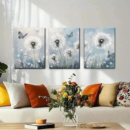 3pcs Dandelion and Butterfly Nature Perfect Wall Art Canvas Unframed - High Quality Print 100% Australian Made Wall Canvas - Bella Home Decor