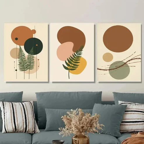 3pcs Geometric & Nature Abstract Botanical Wall Art Set Canvas Unframed - High Quality Print 100% Australian Made Wall Canvas - Bella Home Decor