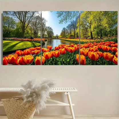 3pcs Keukenhof Gardens Wall Art Set Canvas Framed 40x60cm - High Quality Print 100% Australian Made Wall Canvas Ready to Hang