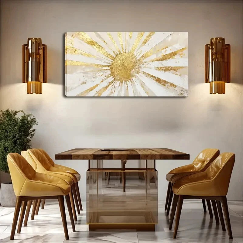Golden Circular Center Stripes Wall Art Canvas Office Home Room Framed 120x60cm - Bella Home Decor