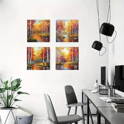 4pcsVibrant Autumn ForestWall Art Canvas Framed