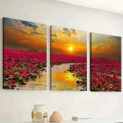3pcs Sunrise Flowers And Oceans Décor Perfect Wall Art Canvas Unframed - High Quality Print 100% Australian Made Wall Canvas
