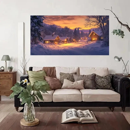 Winter Cabin Scene Snowy Wall Art Canvas Office Home Room Framed 120x60cm