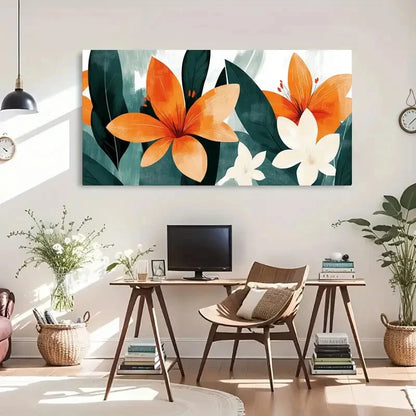 Vibrant Orange Tropical Perfect Wall Art Canvas Office Home Room Framed 120x60cm - Bella Home Decor