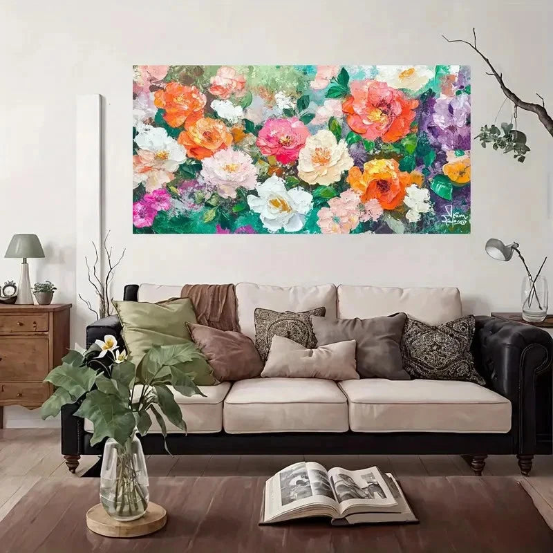 Colorful Floral Abstract Wall Art Canvas Office Home Room Framed 120x60cm