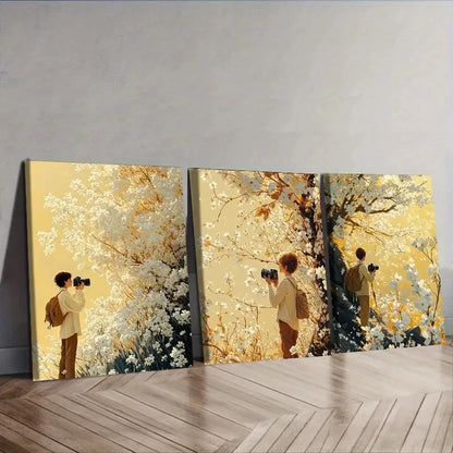 3pcs male cameraman holds the camera Wall Art Set Canvas Framed 60x90cm - High Quality Print 100% Australian Made Wall Canvas Ready to Hang - Bella Home Decor