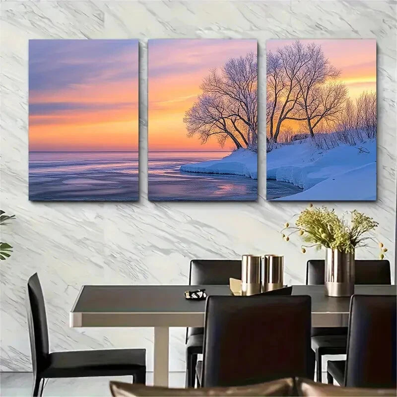 3pcs Coastal Sunset Winter Beach Metal Print Ready to Hang Art - Bella Home Decor