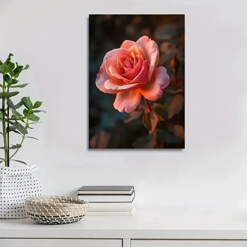 Elegant Rose Vibrant Pink Rose Painting 40x60cm Metal Print Ready to Hang - Bella Home Decor