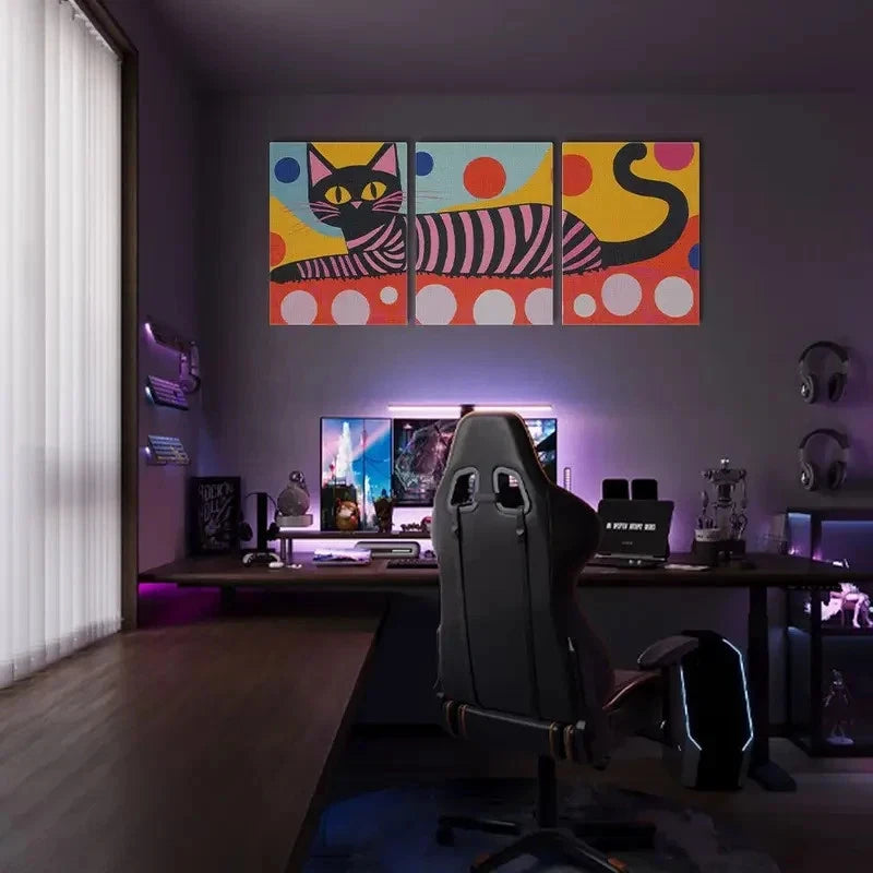 3pcs Colorful Vibrant Cat Abstract Designs Metal Print Ready to Hang Art