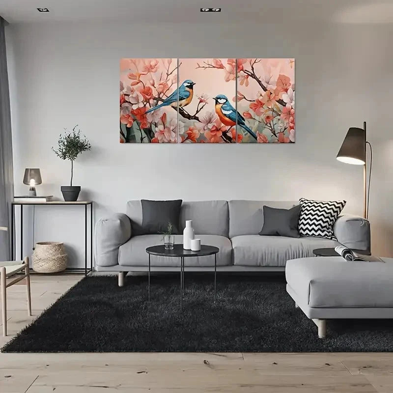 3pcs Charming Floral Birds Painting Metal Print Ready to Hang Art - Bella Home Decor