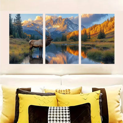 3pcs Rocky Mountain National Park Majestic Elk  Wall Art Set Canvas Framed 60x90cm - High Quality Print 100% Australian Made Wall Canvas Ready to Hang