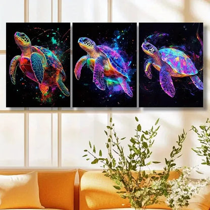 3pcs Colorful Turtle Deco Style  Wall Art Canvas Unframed – High Quality Print 100% Australian Made Wall Canvas - Bella Home Decor