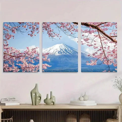 3pcs Cherry Blossom & Mount Fuji Pink Trees Wall Art Set Canvas Unframed - High Quality Print 100% Australian Made Wall Canvas - Bella Home Decor