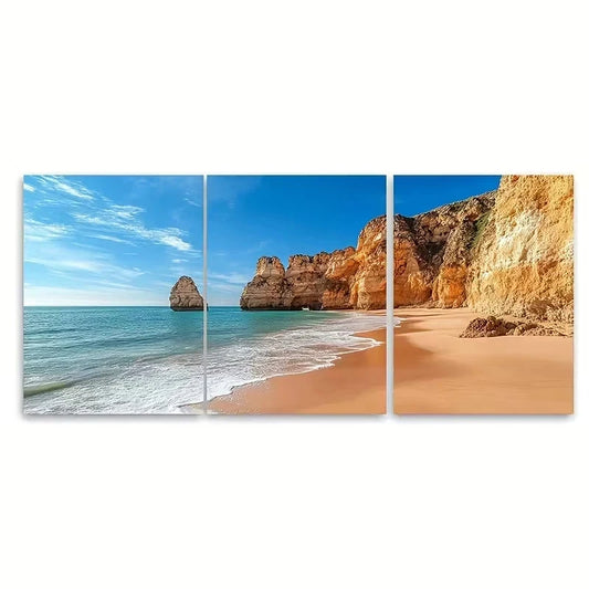 3pcs Portugal Coastal Beach Vintage Seaside Wall Art Set Canvas Framed 50x70cm - High Quality Print 100% Australian Made Wall Canvas Ready to Hang