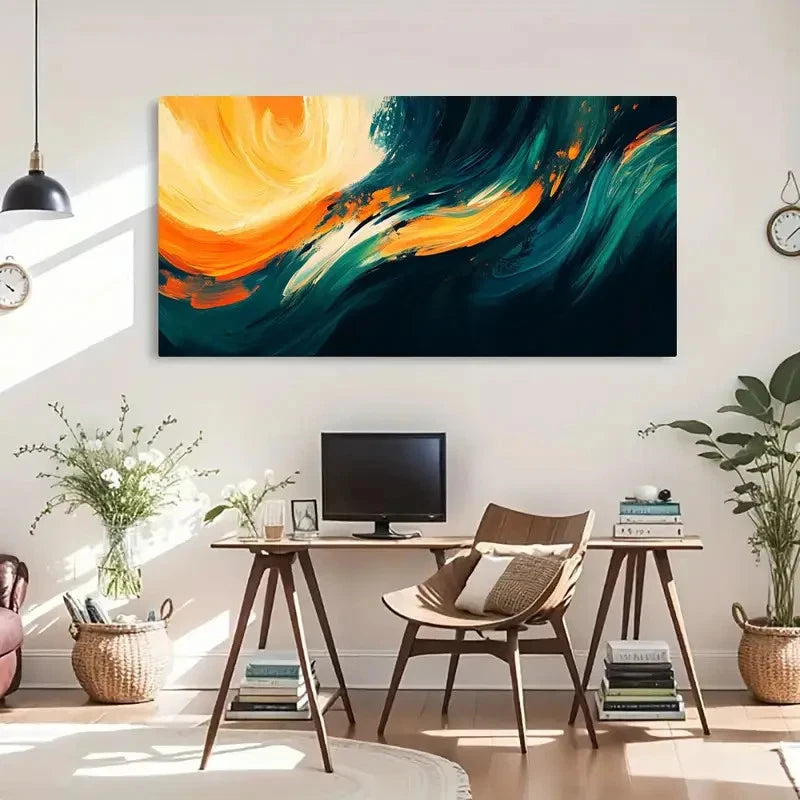 Yellow & Blue Dynamic Vibrant Wall Art Canvas Office Home Room Framed 120x60cm - Bella Home Decor
