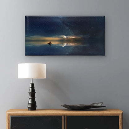 Night Sea Sailboat Starry Sky Wall Art Canvas Office Home Framed 120x60cm