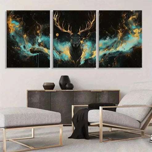 3pcs Majestic Cosmic Stag Abstract Deer Perfect Wall Art Canvas Unframed - High Quality Print 100% Australian Made Wall Canvas