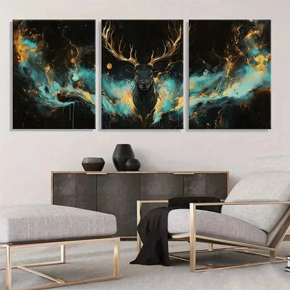 3pcs Majestic Cosmic Stag Abstract Deer Perfect Wall Art Canvas Unframed - High Quality Print 100% Australian Made Wall Canvas