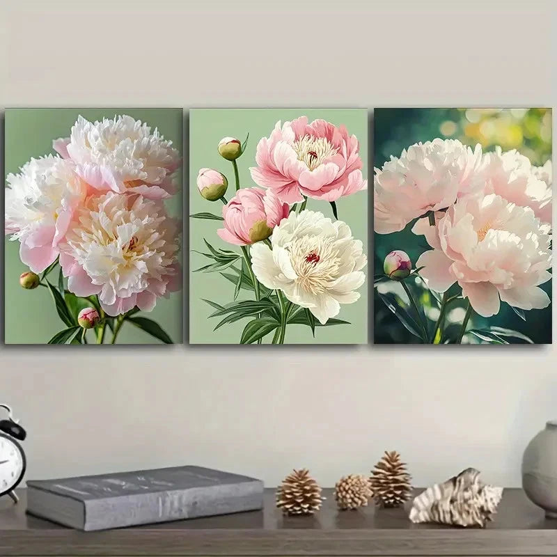 3pcs Peony flowers Wall Art Set Canvas Framed 60x90cm - High Quality Print 100% Australian Made Wall Canvas Ready to Hang