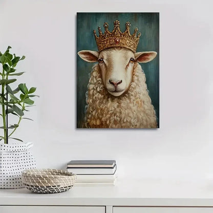 Beautiful Crowned Sheep Portrait Whimsical Painting 40x60cm Metal Print Ready to Hang - Bella Home Decor