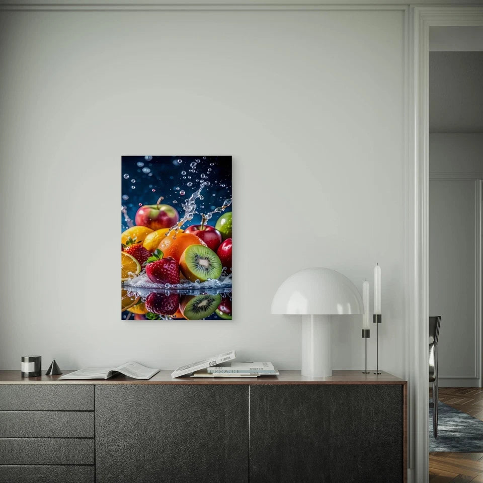 Vibrant Fruit Art with Water Droplets Metal Print Ready to Hang