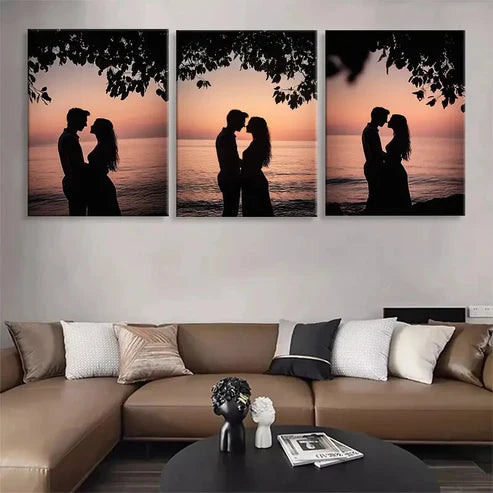 3pcs Romantic Sunset Kiss Silhouette Wall Art Canvas Unframed - High Quality Print 100% Australian Made Wall Canvas