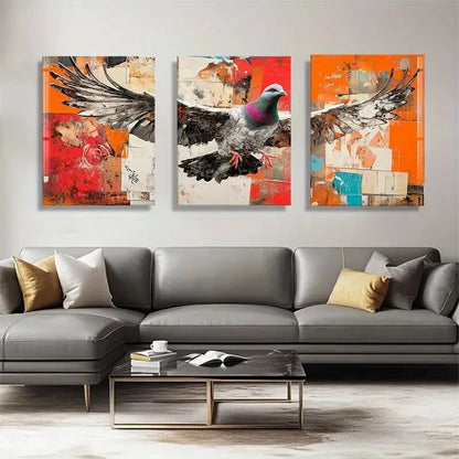 3pcs Vibrant Abstract Pigeon Colorful Geometric Metal Print Ready to Hang Art