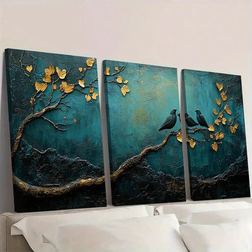 3pcs Rustic Love Themed Teal Blue and Black  Wall Art Set Canvas Unframed - High Quality Print 100% Australian Made Wall Canvas