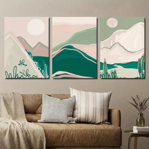 3pcs Abstract Green Nature Landscape Wall Art Set Canvas Unframed - High Quality Print 100% Australian Made Wall Canvas - Bella Home Decor