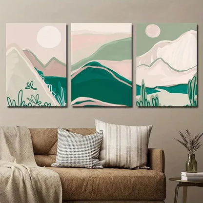 3pcs Abstract Green Nature Landscape Wall Art Set Canvas Unframed - High Quality Print 100% Australian Made Wall Canvas - Bella Home Decor