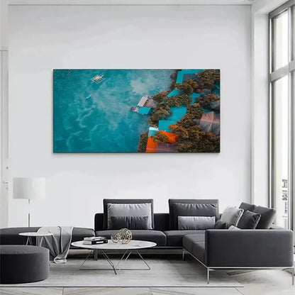 Tropical Island Aerial View Wall Art Canvas Office Home Room Framed 120x60cm
