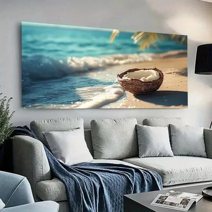 Beach with Coconut Shells wall canvas office home room framed 120x60cm - Bella Home Decor