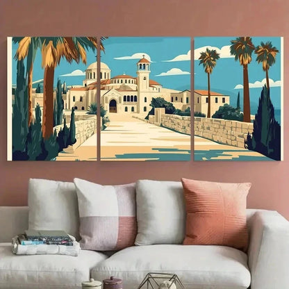 3pcs Vintage Bethlehem Church Nature Perfect Wall Art Set Canvas Framed 60x90cm - High Quality Print 100% Australian Made Wall Canvas Ready to Hang