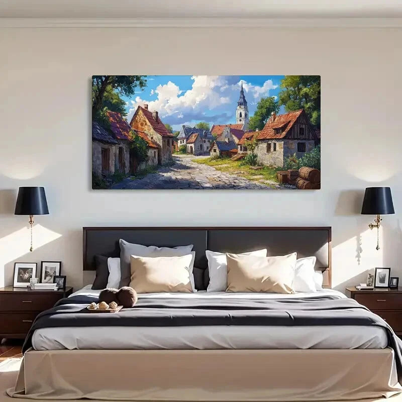 Houses Morning Light Sky Wall Art Canvas Office Home Room Framed 120x60cm - Bella Home Decor