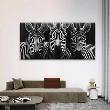 Zebra Triple Monochrome Wall Art Canvas Office Home Room Framed 120x60cm