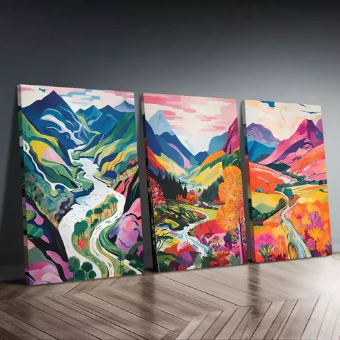 3pcs Colorful Abstract Landscape Canvas Framed 60x90 cm - High Quality Print 100% Australian Made Wall Canvas Ready to Hang - Bella Home Decor