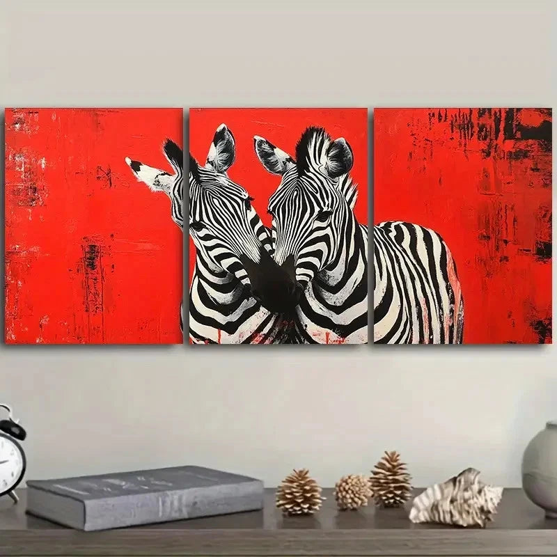 3pcs Two Zebras Wall Art Set Canvas Framed 40x60cm - High Quality Print 100% Australian Made Wall Canvas Ready to Hang - Bella Home Decor